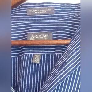 Arrow XL Blue White Pinstripe Dress Shirt Wrinkle Free Classic Casual Button Up